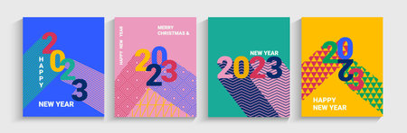 2022 New year, set greeting banners,flyers.のイラスト素材