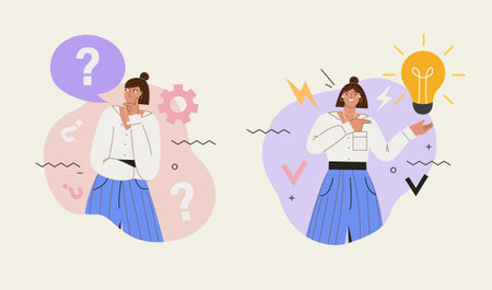 Woman thinks question,then get decision.のイラスト素材