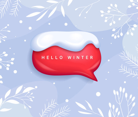 Hello winter,red 3d quote bubble with snow.のイラスト素材