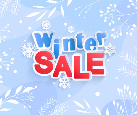 Winter sale banner on floral cold season backdrop.のイラスト素材