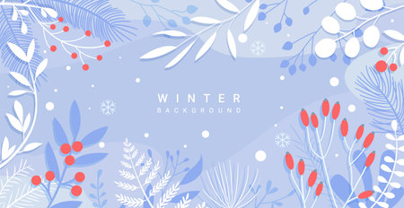 Winter background with isolated hand drawn leaves.のイラスト素材