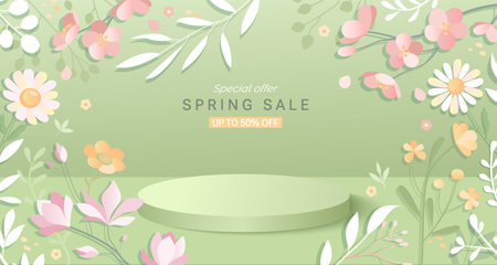 Spring sale banner,round podium for adのイラスト素材