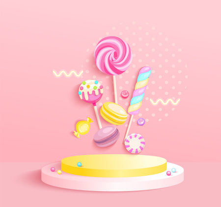 Sweet candy display podium for sweets.のイラスト素材
