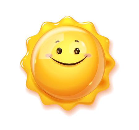 Smile 3d sun. Yellow bright symbol of hot season.のイラスト素材