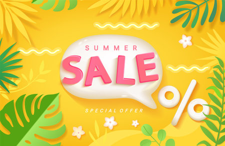 Summer Sale banner with 3d speech bubbleのイラスト素材