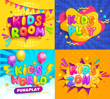 Set of banners of kids world, room,zone.のイラスト素材