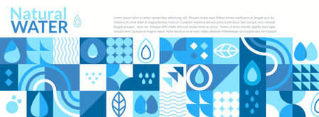 Natural water,geometric horizontal banner.のイラスト素材