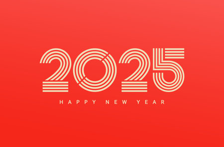 2025 New Year simple linear banner,numbers - linesのイラスト素材