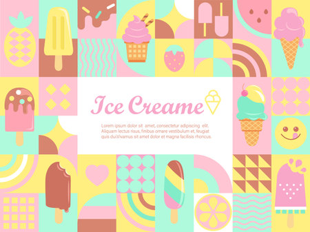 Sweet geometric ice cream banner.のイラスト素材
