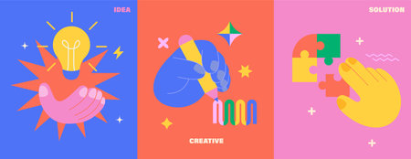 Set of bright posters idea, creative, solution.のイラスト素材