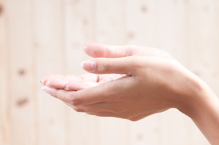 woman hands with french manicureの写真素材
