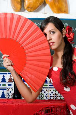 young flamenco dancers enjoying the seville april fair in spainの写真素材