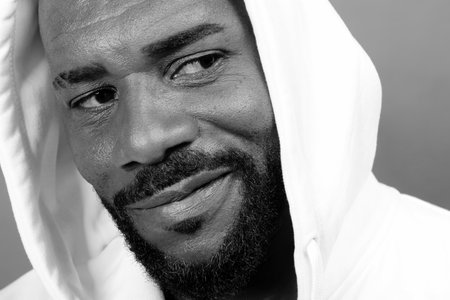 portrait of african american man in good physical shape close-up