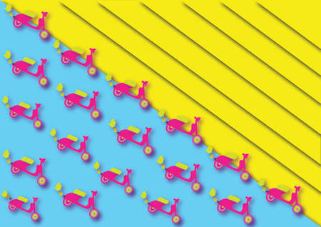 3d Scooter Print with blue and yellow background illustrated digitally