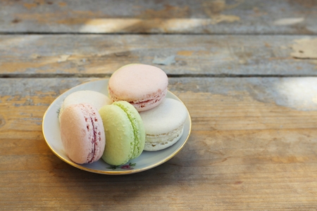 Macaroons on a wooden backgroundの写真素材