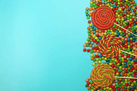 Lollipops on blue backgroundの写真素材