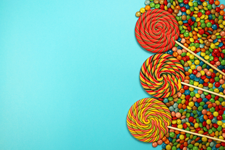 Lollipops on blue backgroundの写真素材