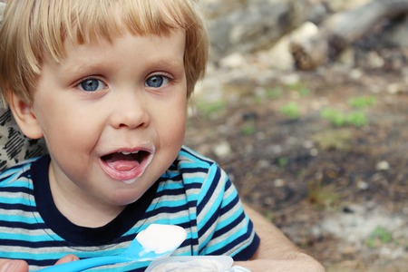 Happy boy, close up portraitの写真素材