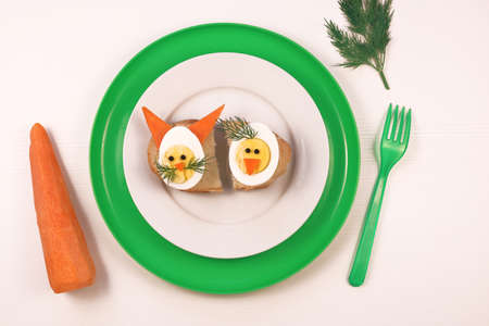 Fun food for kids. Funny egg sandwiches for kids. Rabbit bunny and chicken chick shaped sandwiches....