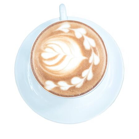 A cup of latte isolated on white backgroundの写真素材