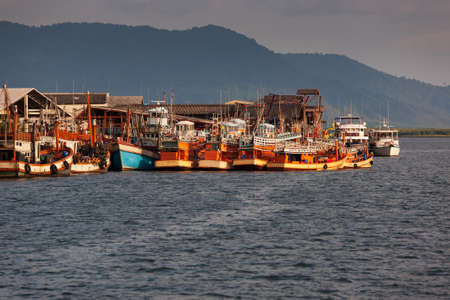 A fishing port in the Andaman Sea or Burma Sea near Thailand and Myanmar border.の写真素材
