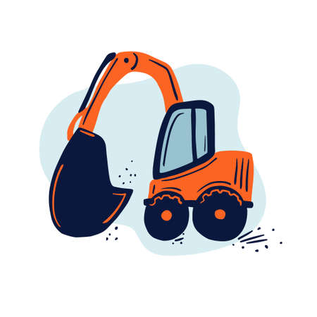 Hand drawn excavator. Cute kids vector illustration.