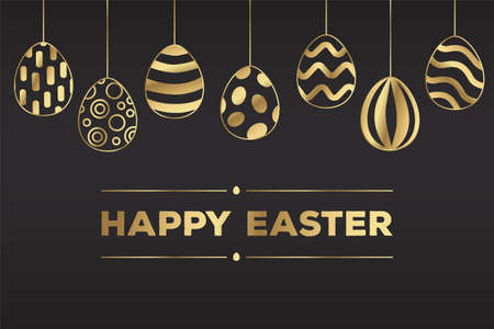 Happy Easter vector illustration with golden eggs composition on black background.のイラスト素材