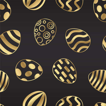 Easter background. Vector seamless pattern made of golden ornamental eggs on black background.のイラスト素材
