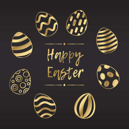Happy Easter vector holiday banner. Golden eggs frame isolated on black background.のイラスト素材