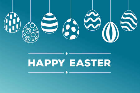 Happy Easter vector holiday banner with ornament eggs composition on gradient blue background.のイラスト素材