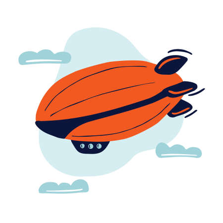 Hand drawn airplane. Orange and blue plane flying in the clouds. Cute kids vector illustration.のイラスト素材