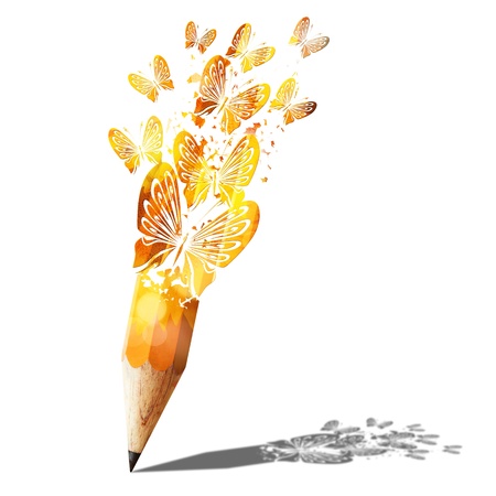 art of butterfly gold pencil isolated on whiteの写真素材
