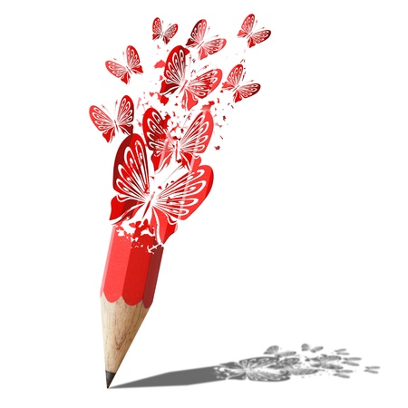 art of butterfly red pencil isolated on whiteの写真素材