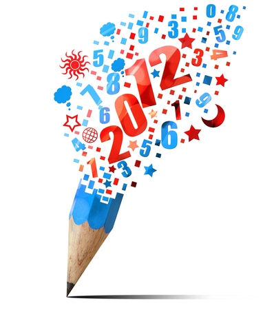 creative blue pencil 2012 year isolated on whiteの写真素材