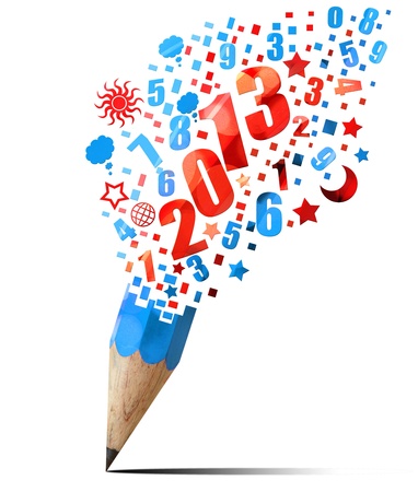 creative blue pencil 2013 year isolated on whiteの写真素材