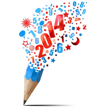 creative blue pencil 2014 year isolated on whiteの写真素材