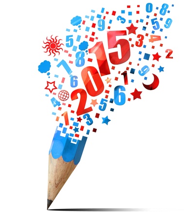 creative blue pencil 2015 year isolated on whiteの写真素材