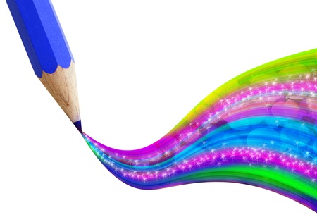 Creative blue pencil with  wave colorful on white backgroundの写真素材