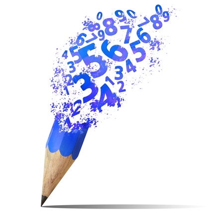creative splash pencil with blue number isolate on whiteの写真素材