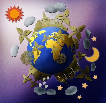 day and night of the world created by recycled paperの写真素材