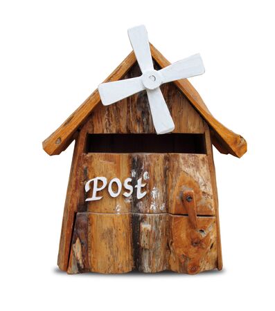 Wooden mailbox isolate on white backgroundの写真素材
