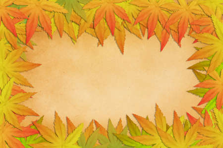 Autumn Leaves on grunge paper background illustrationの写真素材