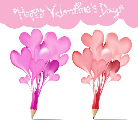 Pink and Red pencils with hearts icons illustrationのイラスト素材