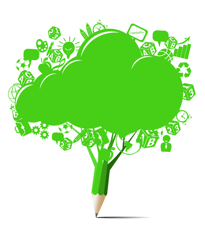 Creative green pencil design with cloud blank vectorのイラスト素材