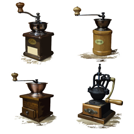 Vintage style of old coffee grinder vector iconsのイラスト素材
