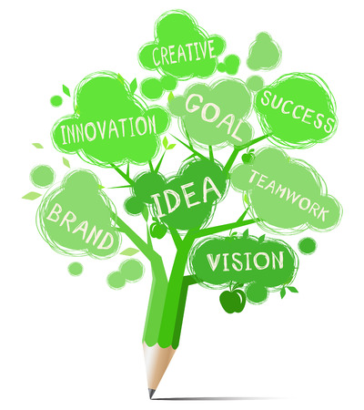 Green tree pencil with text education & business conceptのイラスト素材
