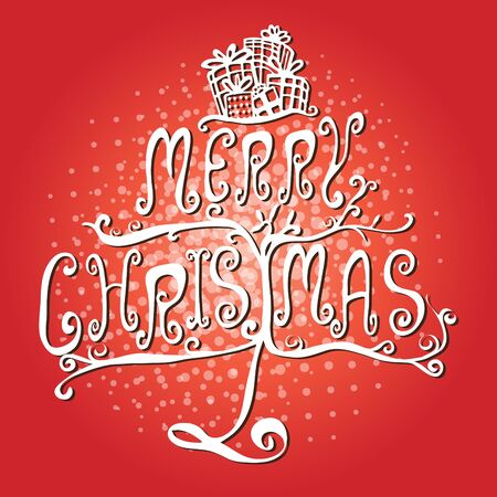 Art of tree Merry Christmas design on red background-vectorのイラスト素材