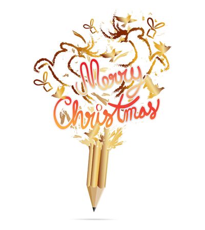 Gold Pencil with Merry Christmas-vectorのイラスト素材