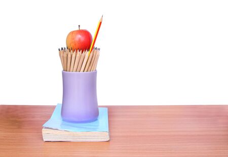 education pencil,book and apple art  on  isolated  background concept ideaの写真素材