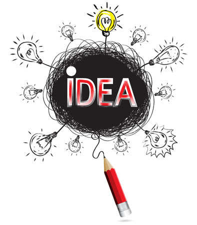 Pencil doodles and writes the word idea for business illustration concept.のイラスト素材